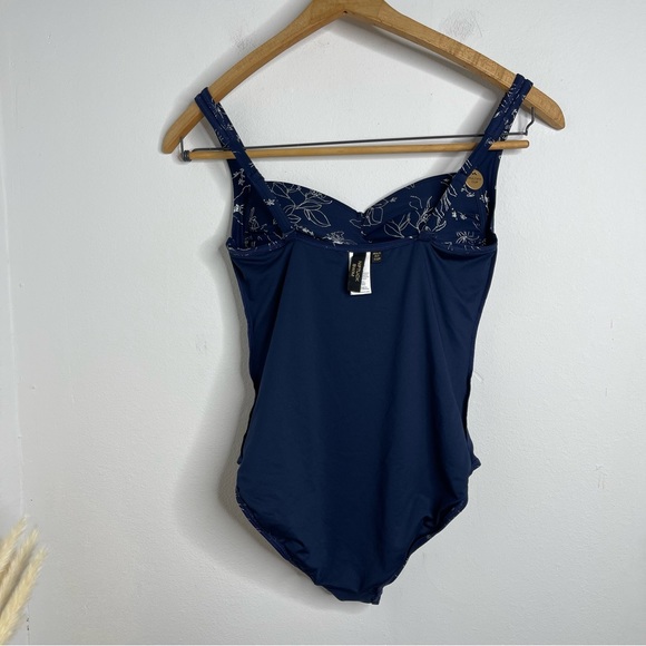 Nip Tuck Garden Line Foil One Piece Swimsuit Size 8 Navy Silver Metallic - Picture 12 of 16